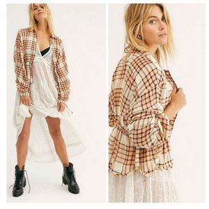 Free People Small Ivory Orange Pacific Dawn Plaid